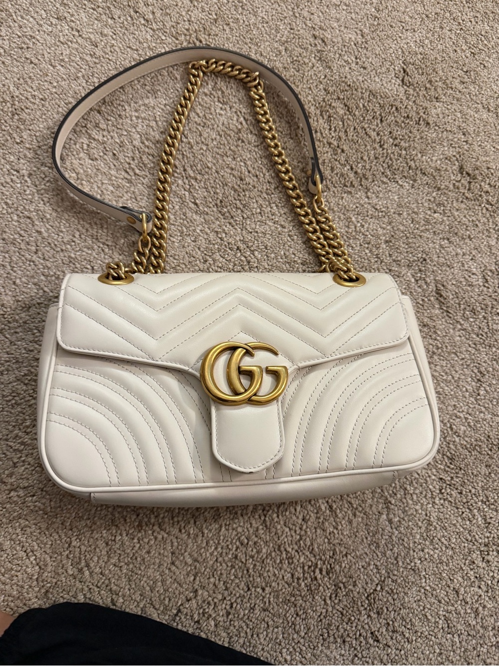 Gucci Ivory Matelassé GG Marmont Shoulder Bag with Gold Hardware